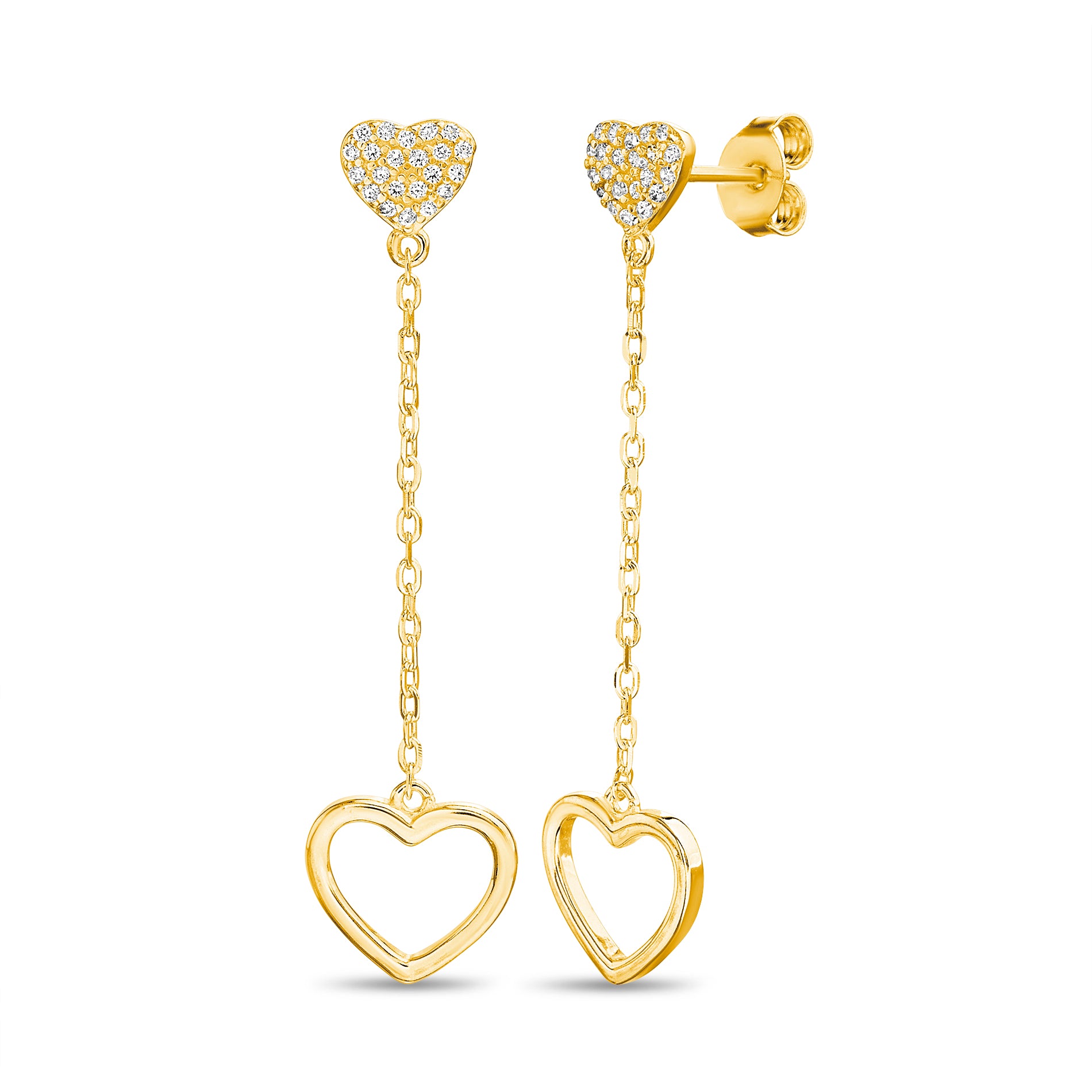Gold CZ Heart Chain Studs